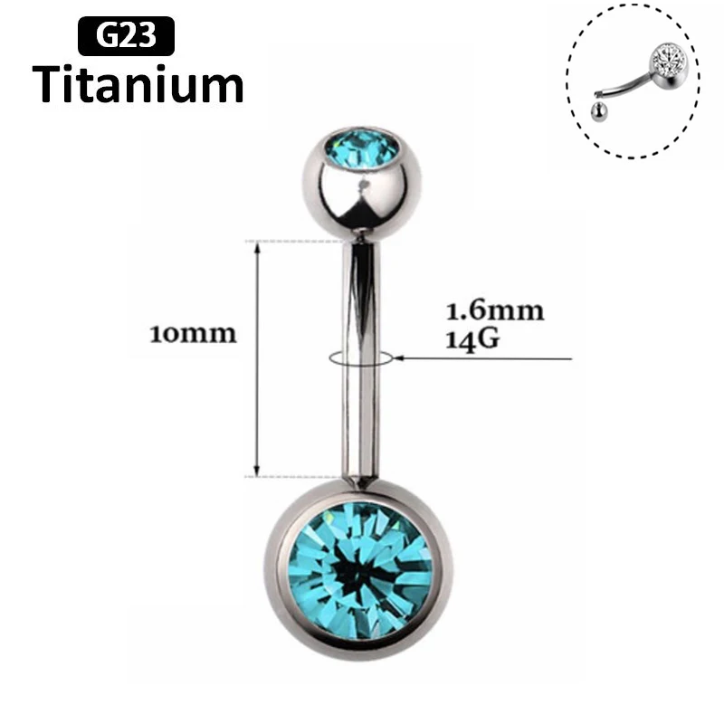 10PC ASTM F136 Titanium Piercing 14G CZ Belly Button Ring Curved Navel 6/8/10/12/14/16mm Bar Length Barbell Body Jewelry Rings