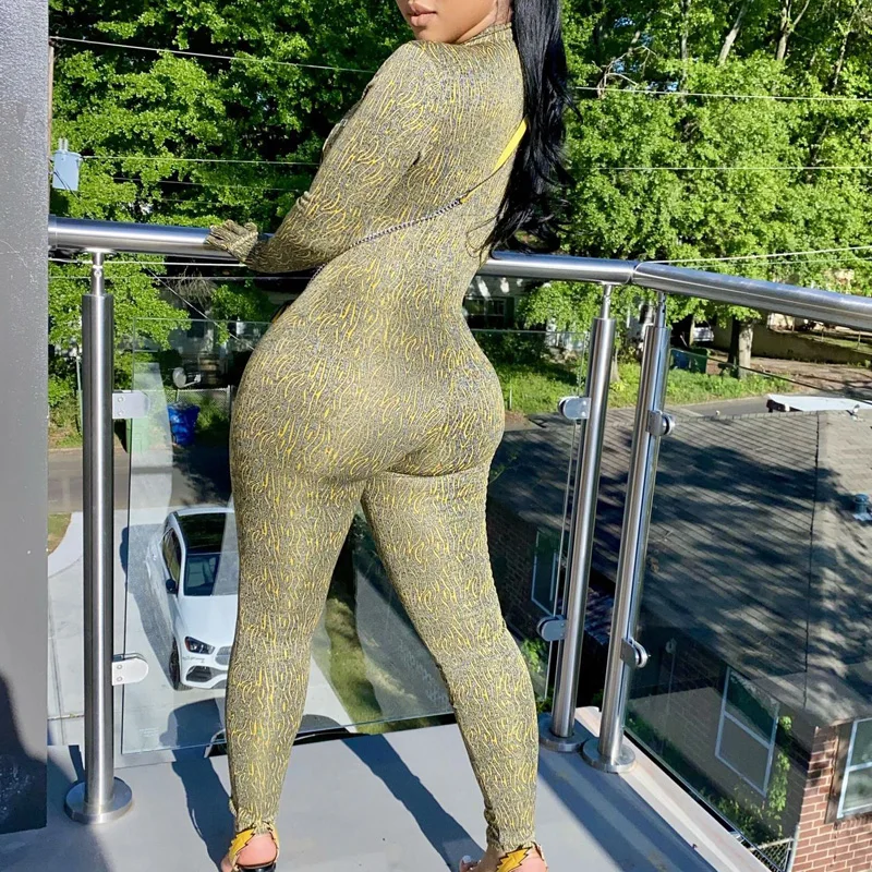 

Sexy Women Jumpsuit Romper Long Sleeve Zipper Front Slinky Jumpsuits
