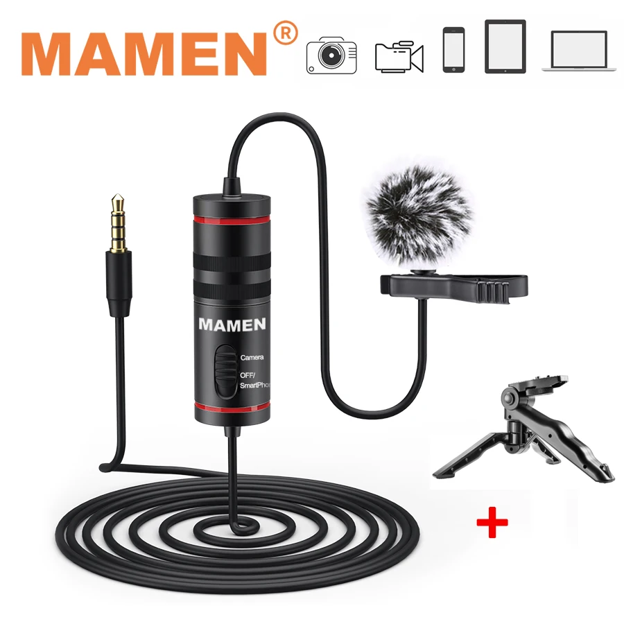 Компактный петличный микрофон с кабелем 8 м и кнопкой конденсаторный для