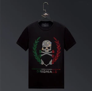 Футболка мужская, летняя, с коротким рукавом и стразами