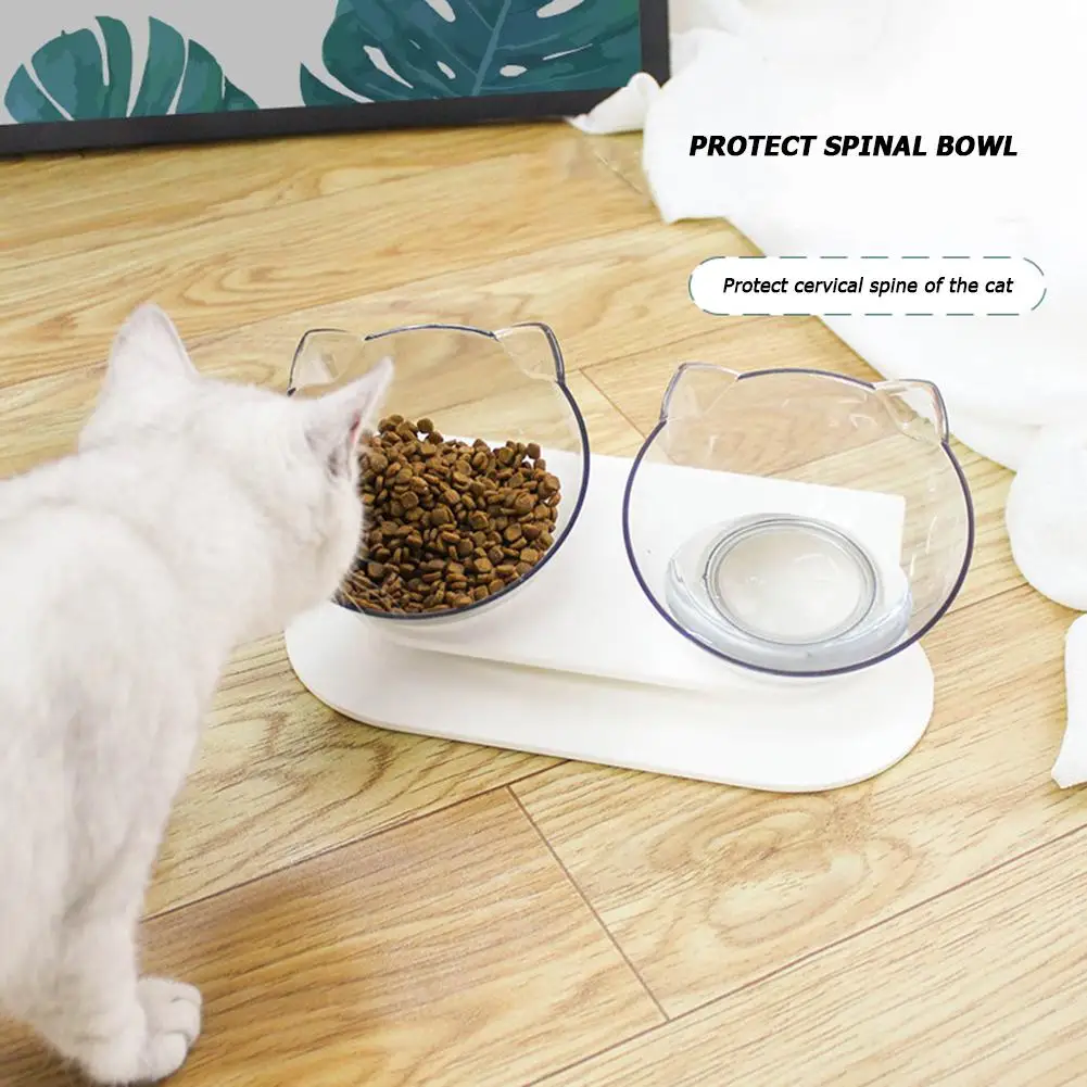 Non-slip Cat Bowls Removable Oblique Pet Bowl with Raised Stand Transparent Cats Dogs Feeders Water Food Holder Supplies | Дом и сад