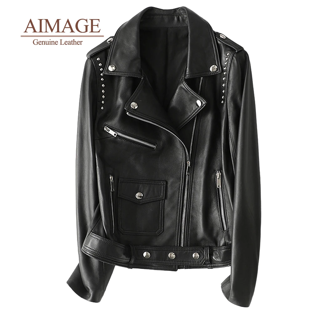 Весенние женские туфли из овечьей кожи Классические заклепки cazadora cuero mujer для