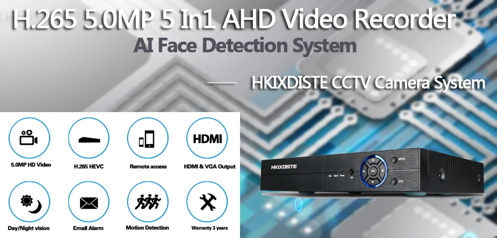H.265 5MP AHD DVR NVR XVR CCTV 4Ch 8Ch 16Ch 1080P 4MP 5MP гибридный видеорегистратор безопасности камера Onvif RS485 Coxial контроль P2P
