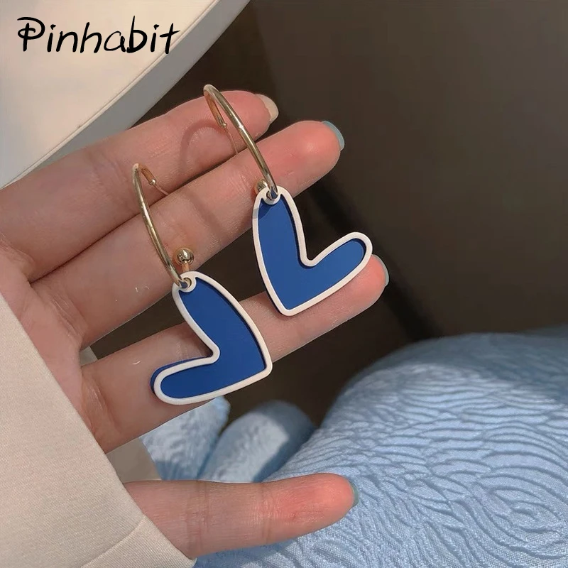 

Love Heart Earrings Blue Purple Pink Enamel Drop Earrings Piercing Women Fashion Cute Ear Jewelry For Girl Friend Gift
