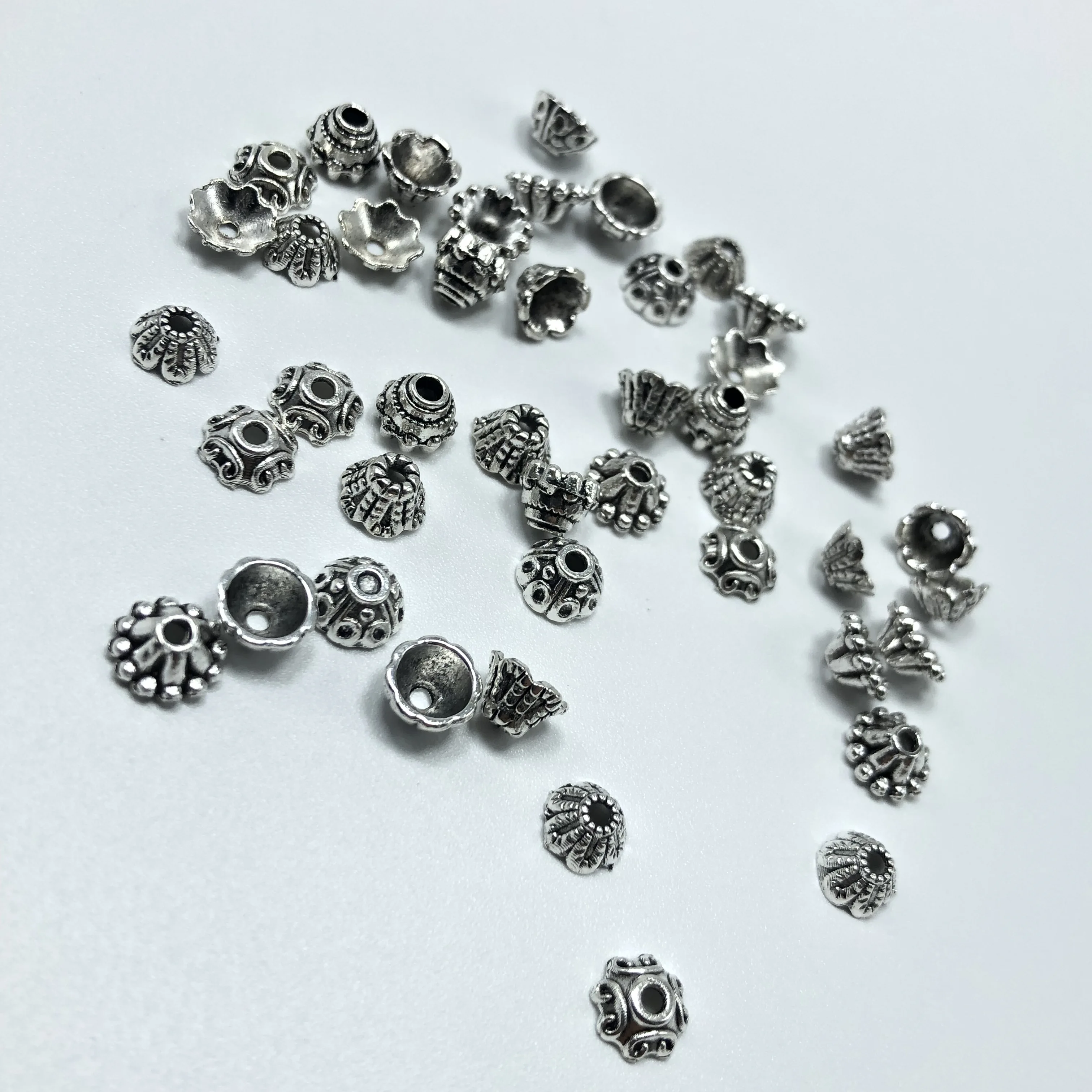 100 шт 6 мм смешанные партии металла античный серебряный Торус шарик крышка цветок