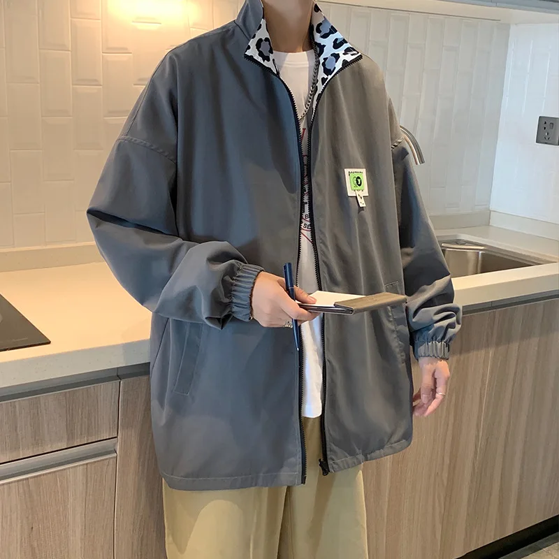 

2021 Men Casual Jacket Trend Brand Fashion Wear on Both Sides Loose Solid Print Jackets Mens Spring Autumn Clothes Manteau Homme