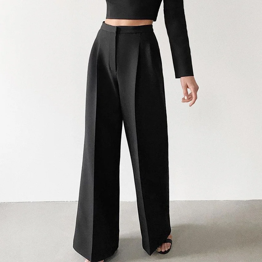 

2021 spring new high waist loose hanging feeling suit pants women's casual temperament hanging feeling floor dragging wide leg