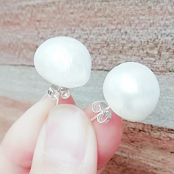 

Unique Design AA Classic Woman Wedding Jewelry 15mm White Color Baroque Freshwater Pearl S925 Sterling Silver Stud Earring