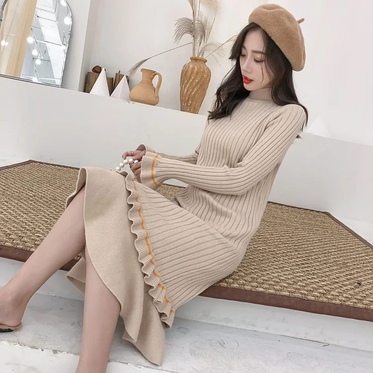 Корейское платье-свитер Модные женские вязаные платья элегантные