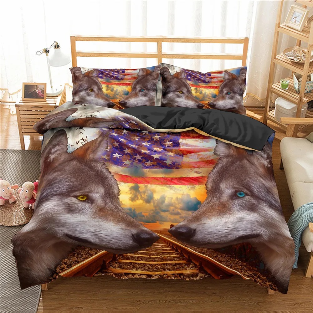 

2021 3D Wolf Bedding Set Queen King Animal Duvet Cover Sets Wolf Bed Set 2/3pcs Luxury Bedclothes For Kids Adults