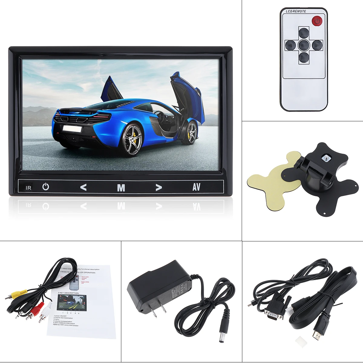 

7 Inch HD IPS 12V TFT LCD Color Multifunction Car Headrest Monitor support VGA / AV / Wireless Mobile Phone Mirror Link