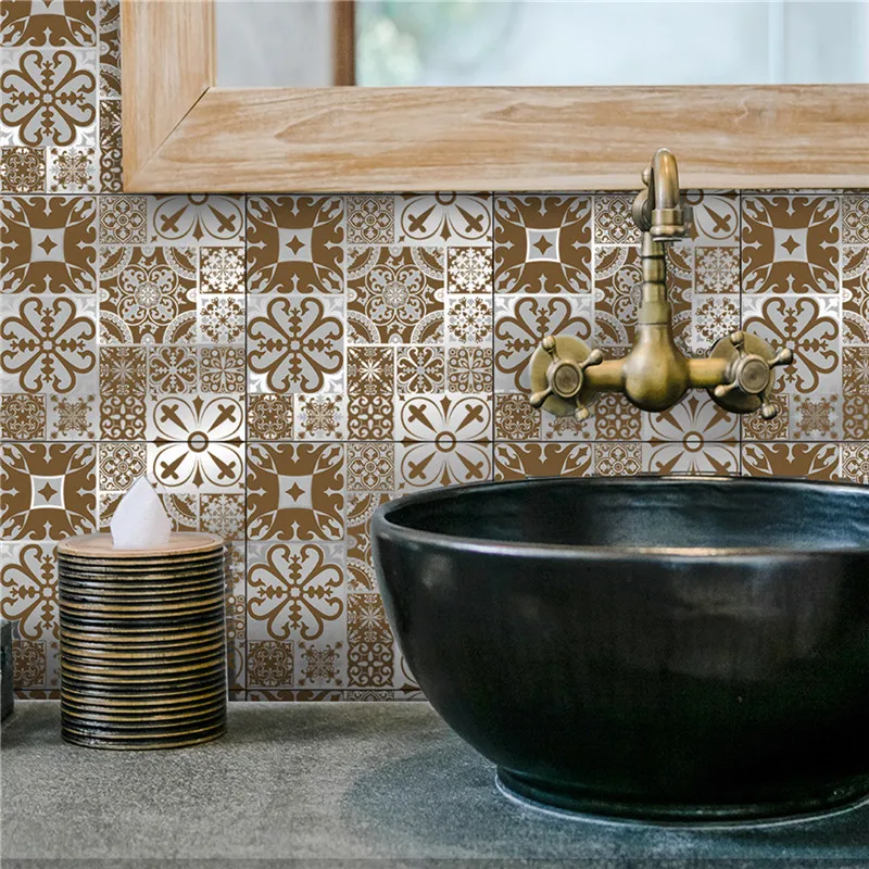 

12PCS Flower Metallic Style Waterproof Wall Sticker Self-adhesive Tile Stickers For Bathroom Kitchen Backsplash Decor Home Tools