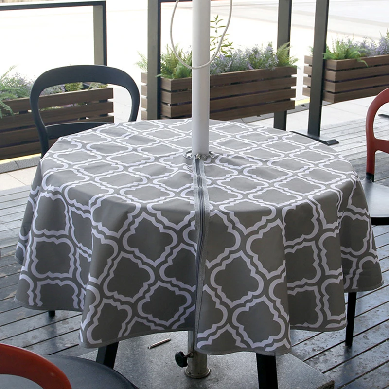 

Round/Rectangular Tablecloth with Umbrella Hole & Zipper Waterproof Table Cover for Party Patio Ourdoor Easy to Remove P7Ding