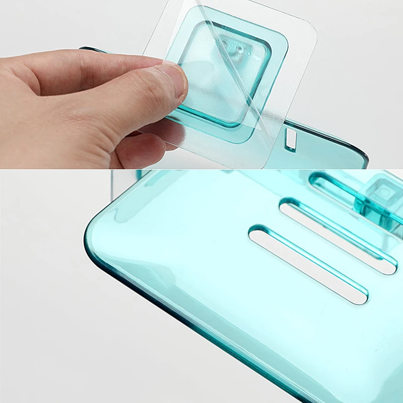 

Bathroom Wall Mounted Soap Storage Rack Plastic Shower Room Family Box Organizer Container Draining Basket Accessories Supplies