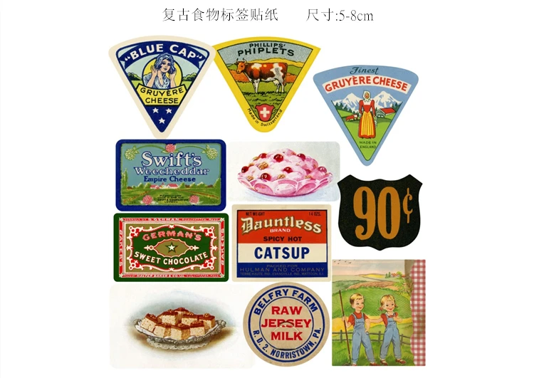 

53Pcs/Pack Vintage European Kitchen Food Tag Sticker DIY Craft Scrapbooking Album Junk Journal Planner Decorative Stickers