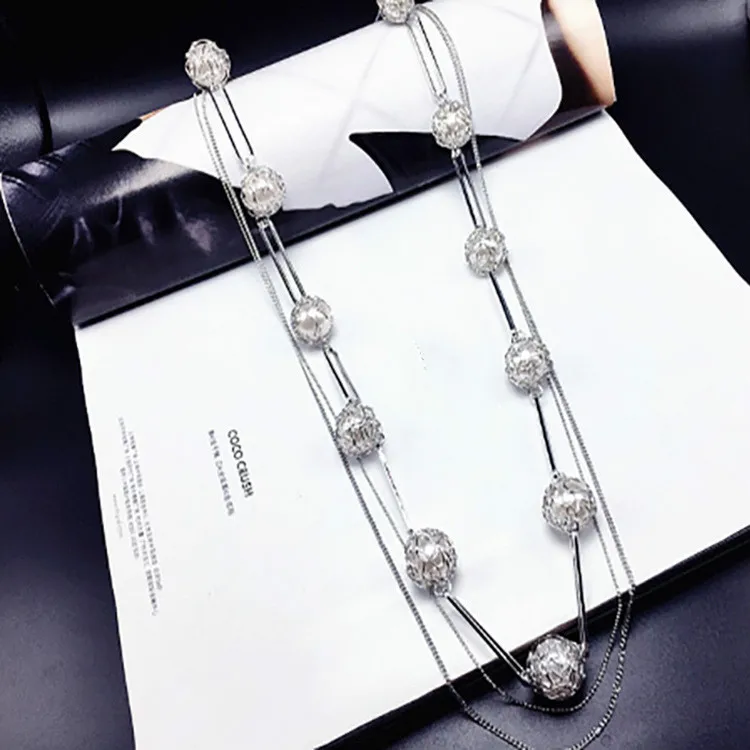 

Модное Двухслойное жемчужное ожерелье из бисера для женщин и девушек, длинная цепочка для свитера, модные на юбилей, ювелирное изделие, пода...