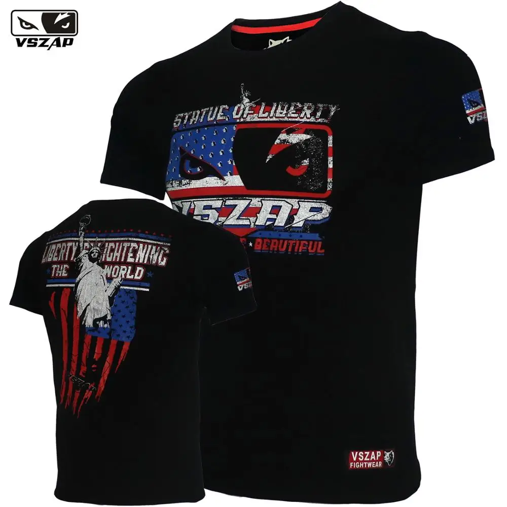 

VSZAP Lady Liberty Short-sleeved T-shirt for male Boxing Combat MMA fitness training pure cotton