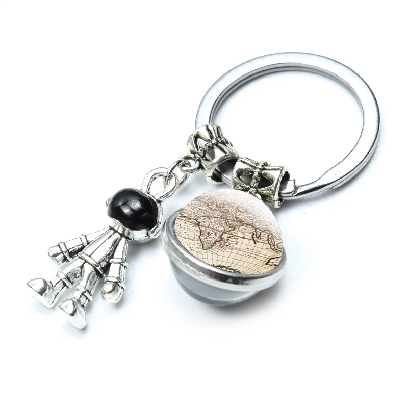 Винтажный брелок с картой мира модные подвески в виде астронавта космоса робота