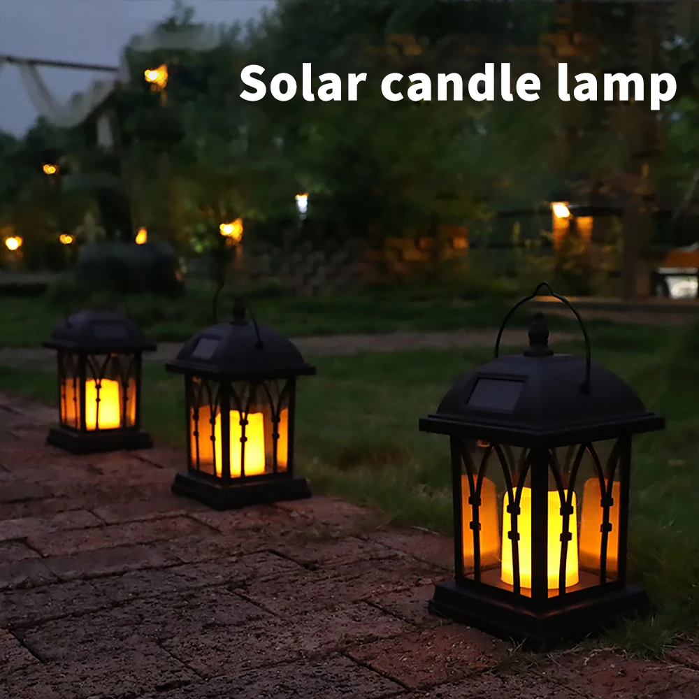 

Outdoor Garden Solar Powered Hanging LED String Lights Flickering Candle Lantern Lamp For Garden Decorative 100% Solar Power