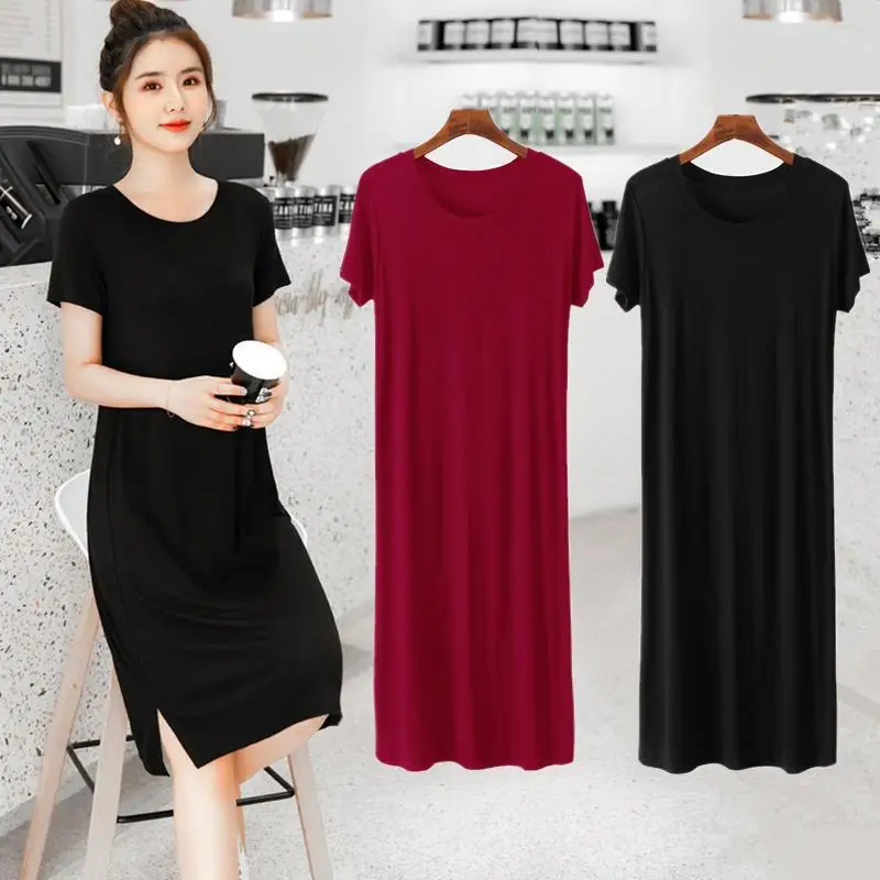 

Summer of 2022 the new modal thin kind of loose and women dress code nightgown joker skirt short sleeve split skirts