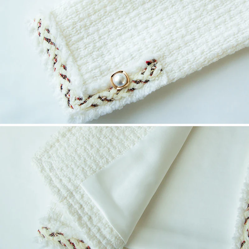 

Elegant High Quality White Tweed Jacket Women Korean Fashion Long Sleeve Coat Female Retro Slim Outerwear kurta for women