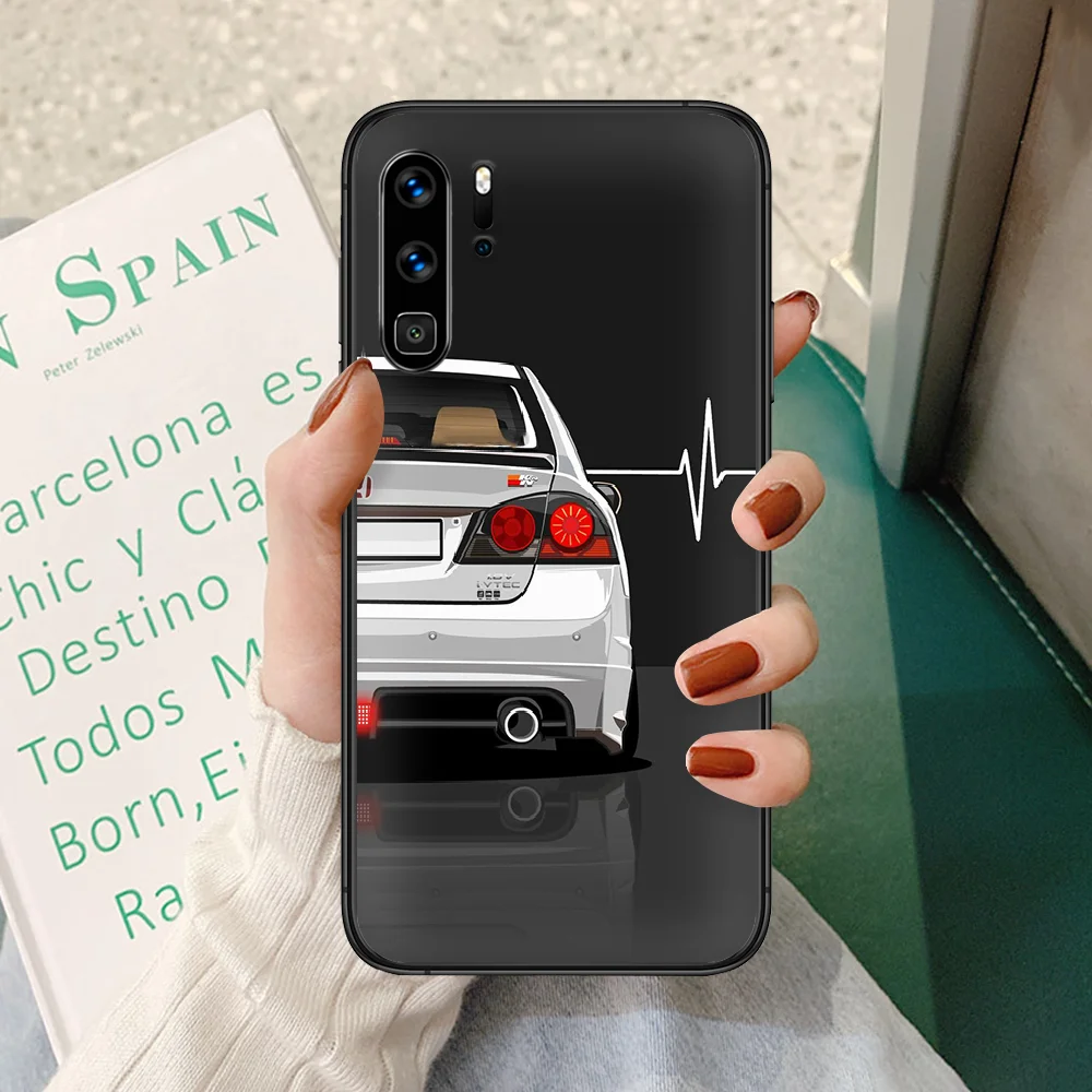 

JDM Honda car Phone case For Huawei P 9 Smart 10 20 30 40 8 Lite Mini Z 2019 Pro black prime painting bumper silicone cell cover