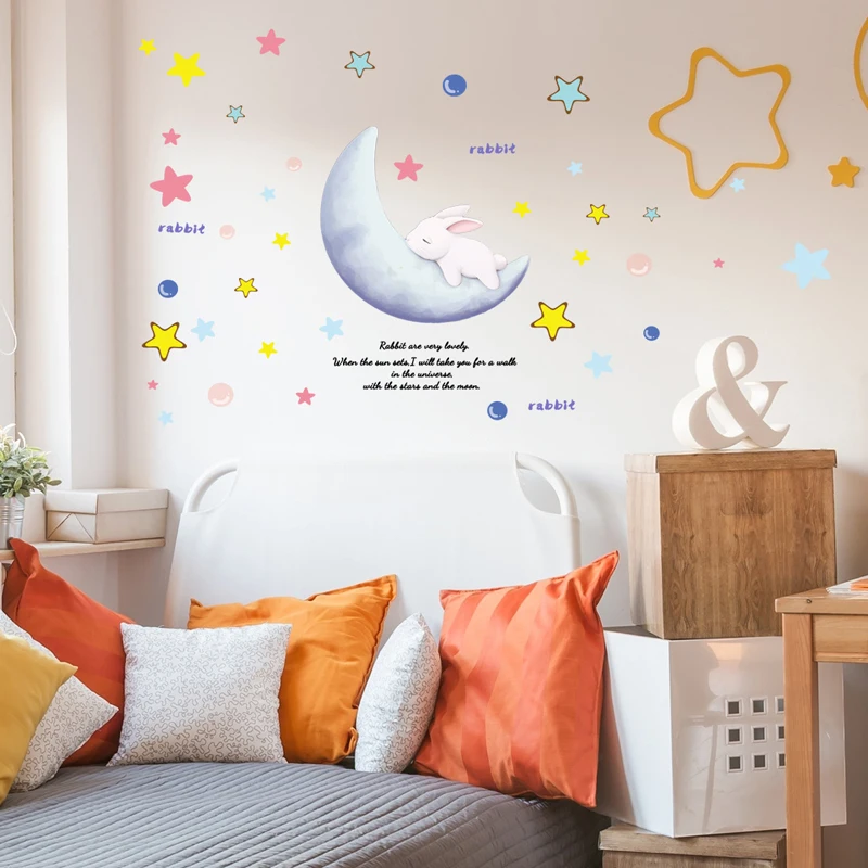 Наклейка на стену в виде кролика Луны звезды | Дом и сад