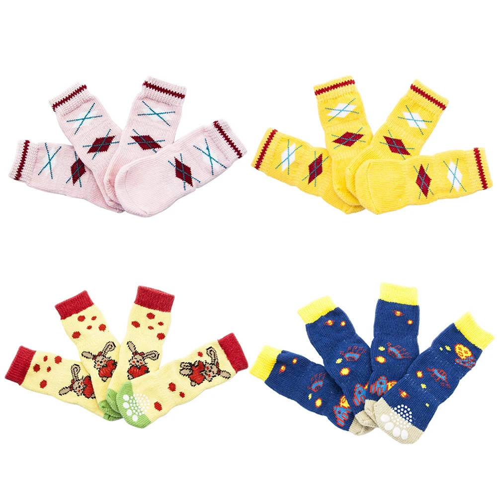 4 шт зимние теплые милые животные собака носки чулки Нескользящие покрытия для