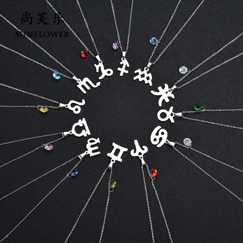 

12 Constellation Fashion Necklace Women Stainless Steel Zircon Pendant Simple Casual Clavicle Chain