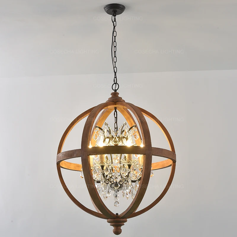 Прозрачные хрустальные люстры K9 деревянный глобус подвесной светильник для