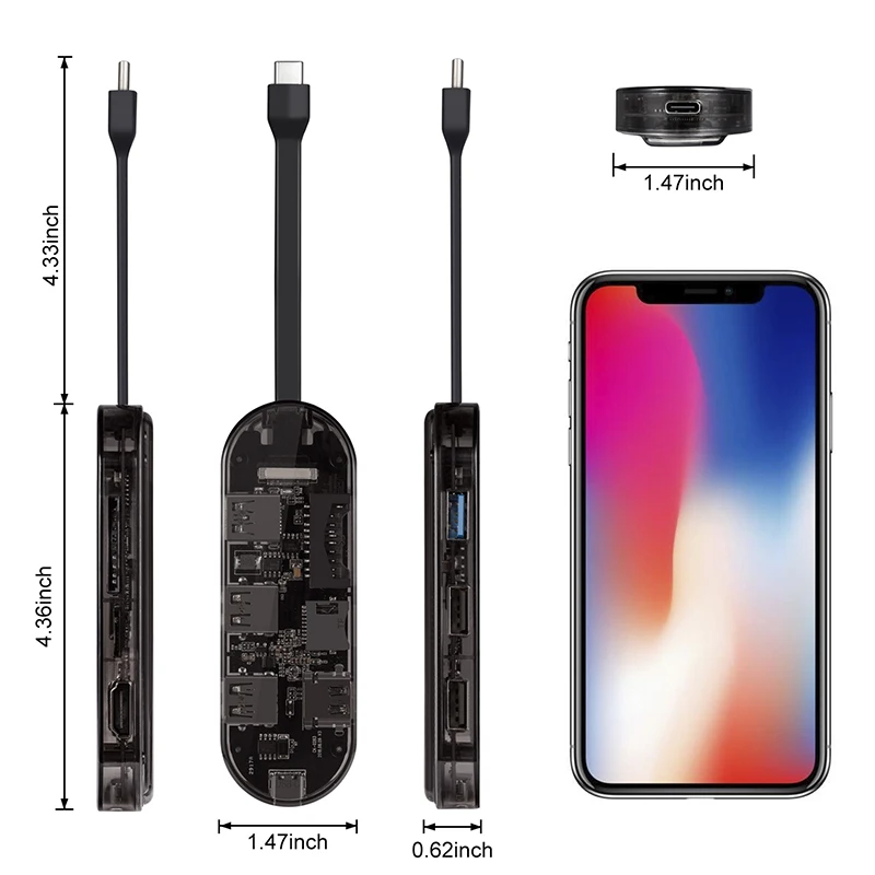 USB-концентратор 7 в 1 USB 3 0 Type-C HDMI Gigabit Ethernet SD/TF PD | Электроника