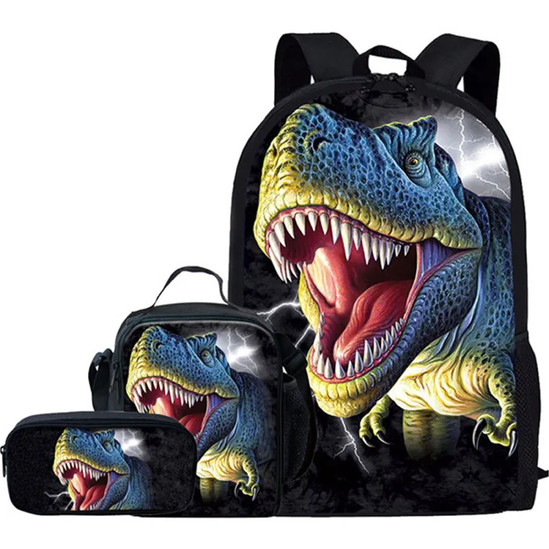 Cool T-rex Dinosaur Backpack Set Bookbags for Teenage Boys Book Bag 3D ...