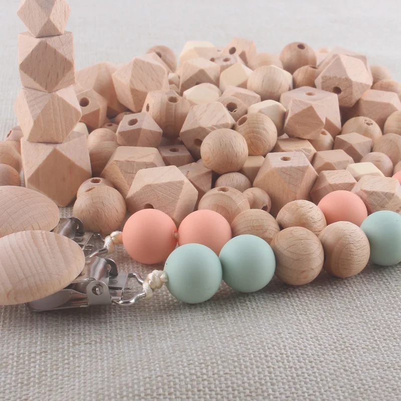 

XCQGH 20Pcs Beech Wooden Beads Round Hexagon Teether Beads Chewable Wood Tiny Rod For DIY Children Beech Teething Necklace