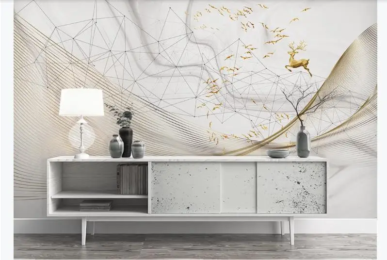 Пользовательские 3D настенные фрески мраморные золотые линии обои для стен