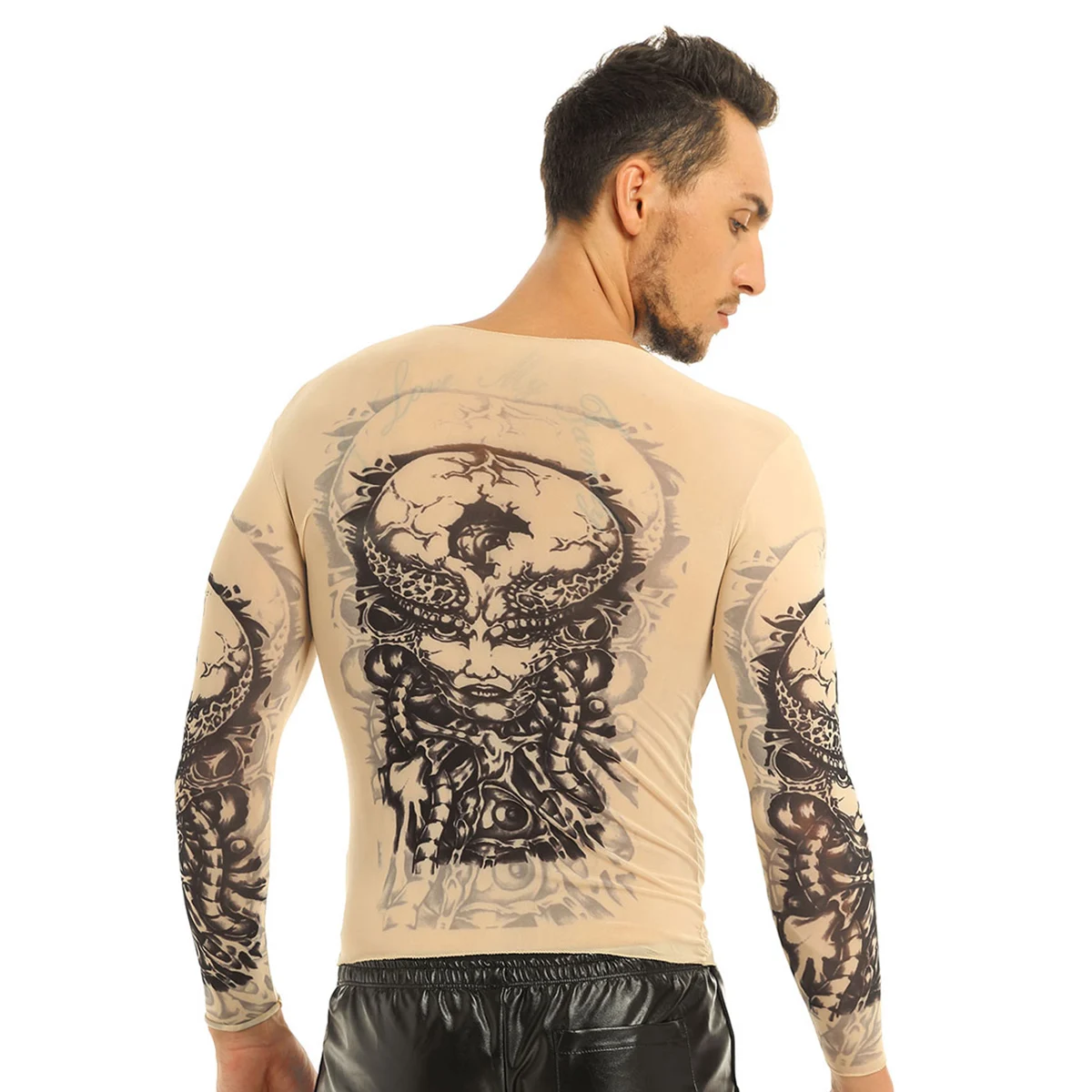 IEFiEL модные костюмы для мужчин футболка с имитацией татуировки эластичная