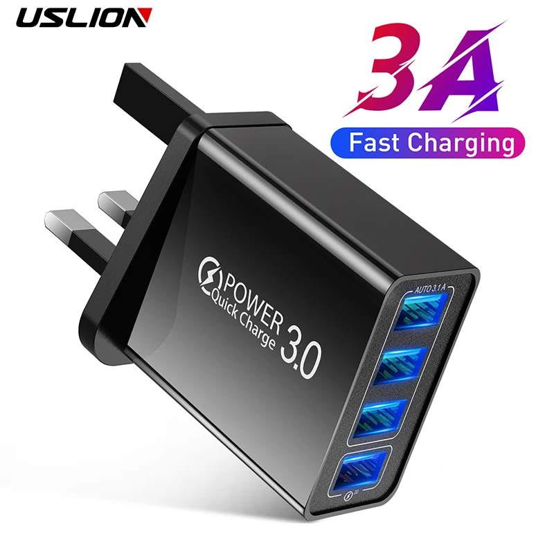 Сетевое зарядное устройство USLION с 4 USB-портами, 48 Вт, QC 3,0