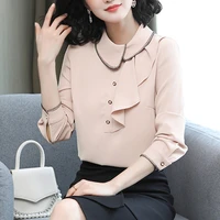 autumn new irregular ruffles office lady dress shirts peter pan collar design bottom women fashion blouse and tops