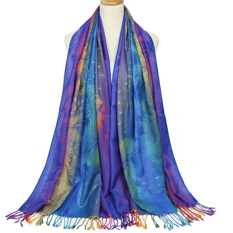 Fashion jacquard autumn and winter cotton woman scarf pashmina shawl long tassel bufanda mujer female stole trip warm scarfs images - 6