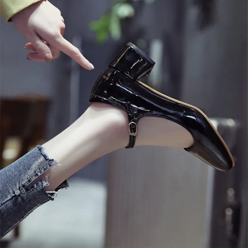 Босоножки EOEODOIT женские кожаные туфли лодочки с квадратным носком на среднем