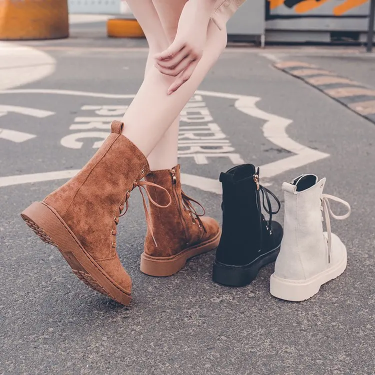 2019 autumn and winter new Martin boots women Fashion simple solid color British style suede comfortable casual | Обувь