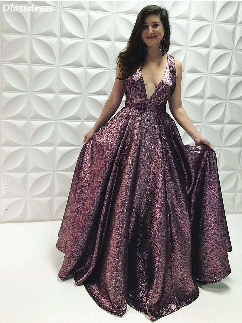 

Simple Purple Evening Dress Sexy Backless Lace-up Deep V-neck Sequin Satin Sleeveless Floor Length Prom Dress вечерние платья