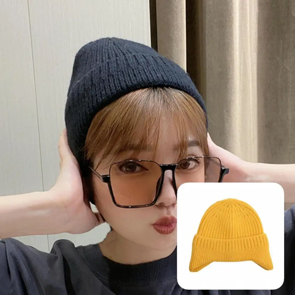 

Chic Bicycle Cap Elastic Foldable Ear Flap Knitted Bicycle Cap Cycling Beanie Hat Cycling Beanie Hat