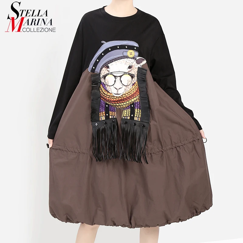 Новинка 2019 женское осенне зимнее разноцветное платье с героями мультфильмов