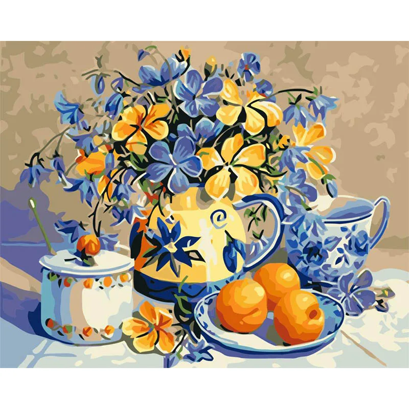 Pintura al óleo de flores para Decoración de mesa, pintura acrílica con marco para adultos, imagen para colorear por número, arte para habitación del hogar