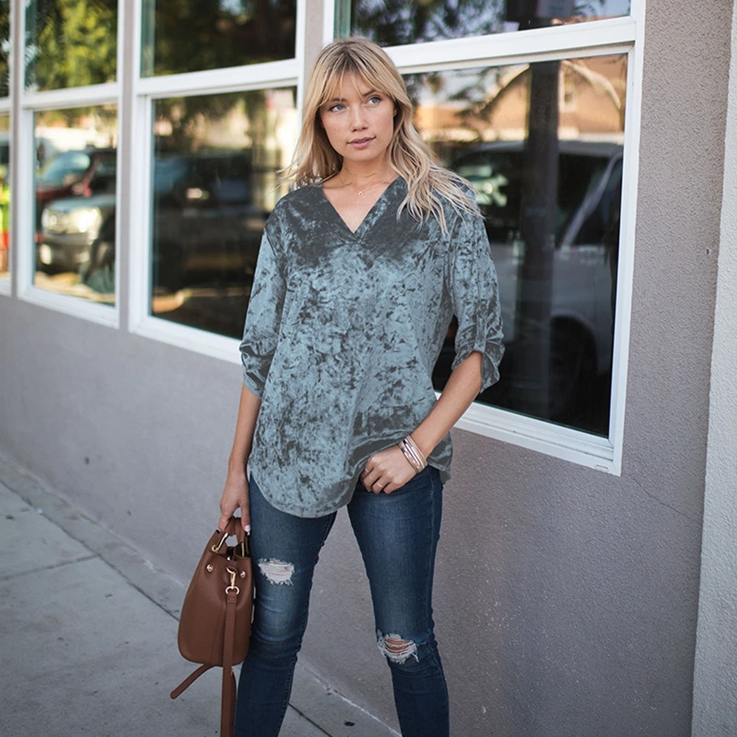 2019 осень весна новые бархатные рубашки с длинным рукавом Свободные топы