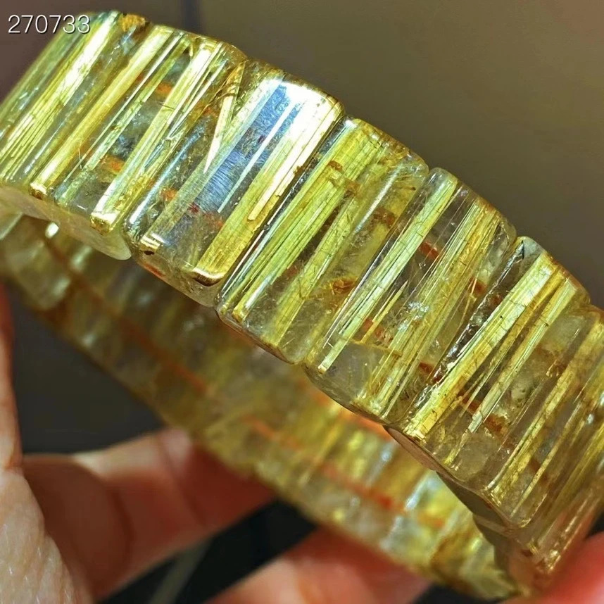 

Genuine Natural Gold Rutilated Quartz Flower Bracelet 19.3x9.7x6mm Clear Rectangle Beads Brazil Women Men Fashion Wealthy AAAAAA