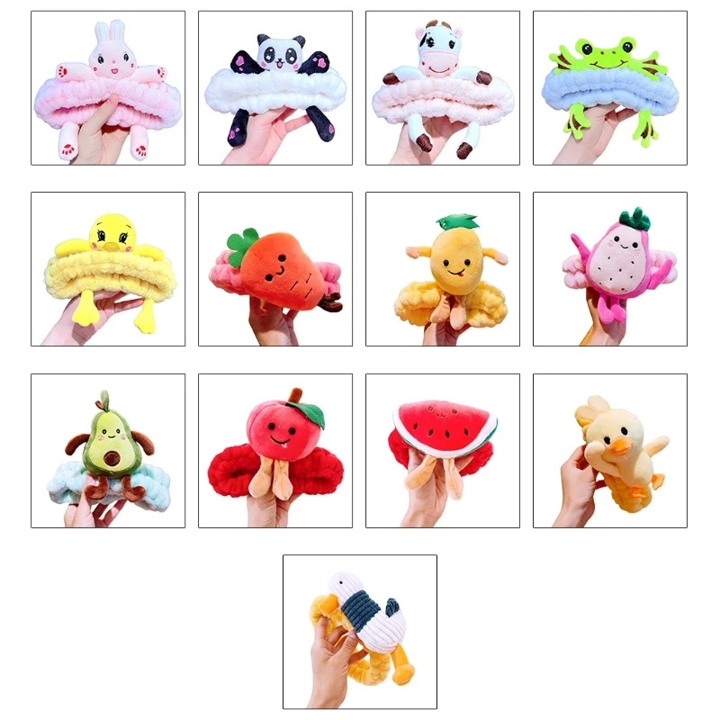 

Plush Animal Cartoon Wash Face Headband Cute Fruit Hairband Elastic Furry Headbands for Spa Makeup Tool Hair Accessories 35EF