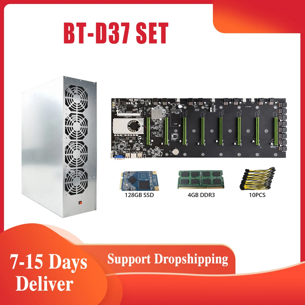 

1 Set BTC-S37 T37 D37 Mining Case Bitcoin Crypto Miner Chassis 8 GPU Bitcoin Crypto Ethereum BTC Mining Motherboard with 4 Fans