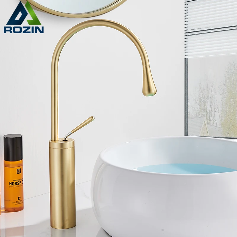 Матовый Золотой смеситель раковины однорычажный 360 Вращающийся носик латунный