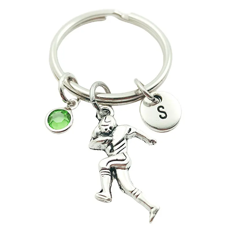 

Rugby Player Initial Letter Monogram Birthstone Keychains Keyrings Creative Fashion Jewelry Women Gifts Accessories Pendants